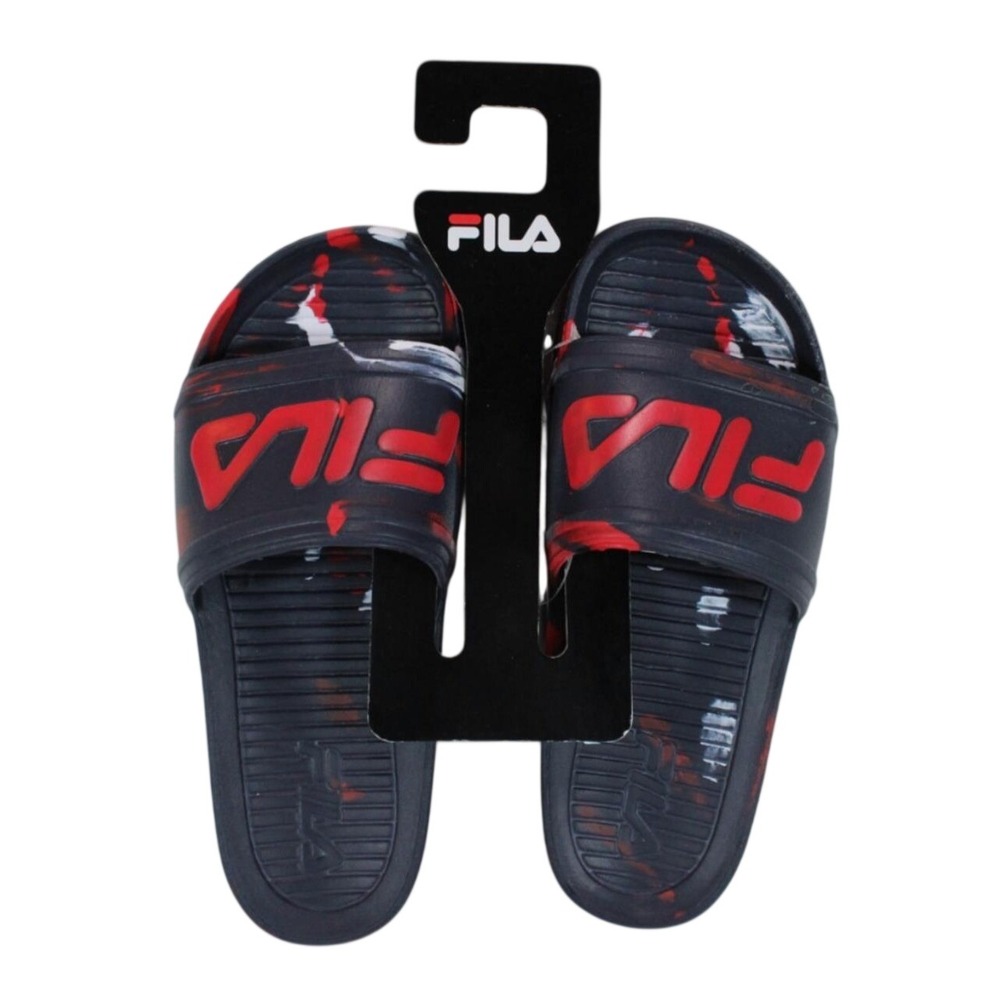 FILA Kids Sleek Marble Slide Sandals Navy Blue Red White Size 1 New‎